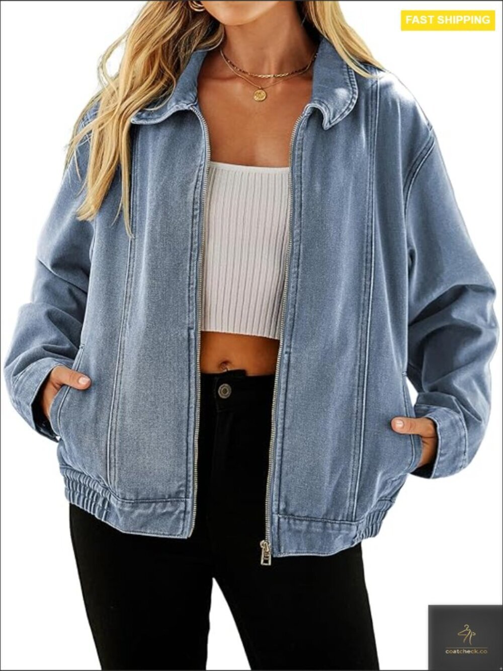 Oversized Denim Jacket Relaxed Fit Classic Zip Up Chic Casual Streetwear